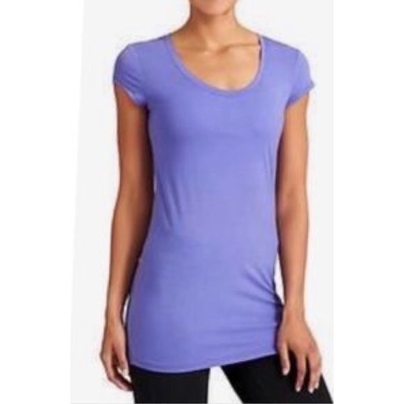 Athleta Red-Orange Essence CYA Short Sleeve Long Length Tee Size SSX - Picture 2 of 4